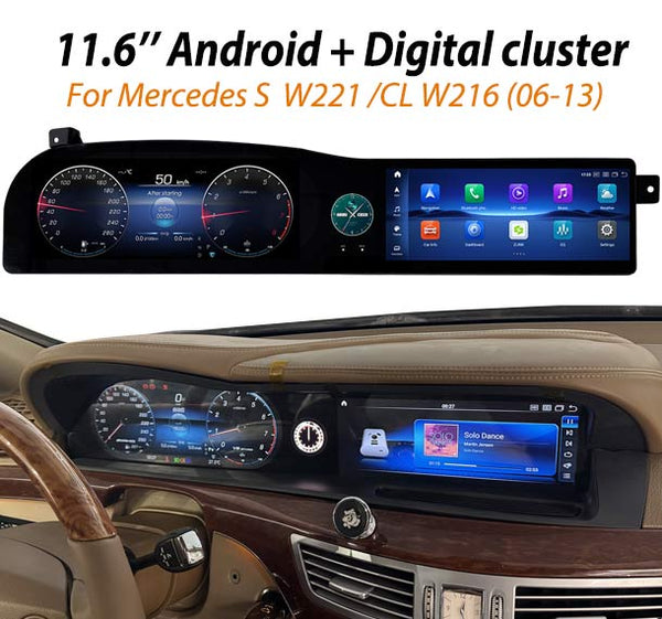 11.6'' Android 14 GPS +Smart clock+ Digital Cluster Mercedes S W221 CL W216