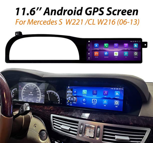 11.6'' Android 14 GPS screen Mercedes S class W221 CL W216 (06-13) CarPlay Android Auto